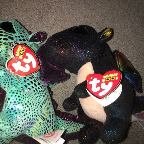 TY BEANIE BOOS ANORA & CINDER THE DRAGON NEW WITH TAGS 6 INCH (2) GREEN BLACK - Picture 7 of 7